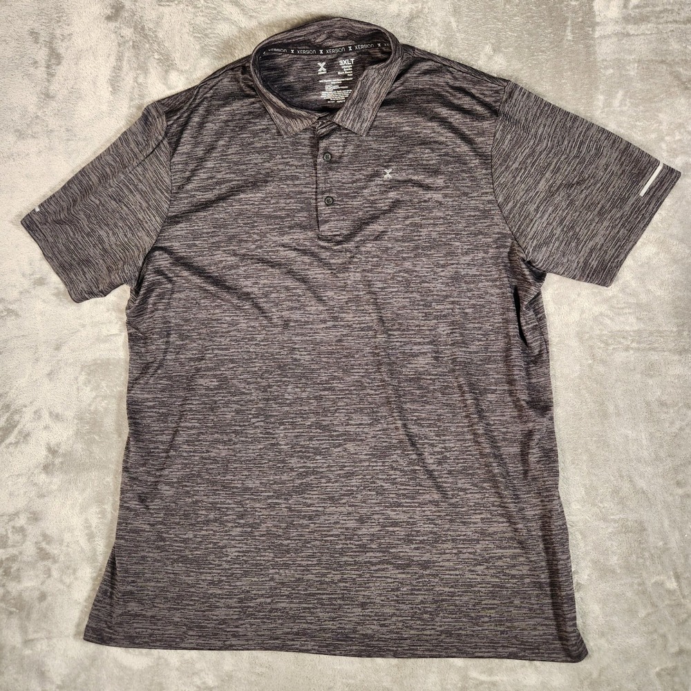Xersion Polo Shirt Mens 3XLT Black Heather Excellent EverAir Short Sleeve Active